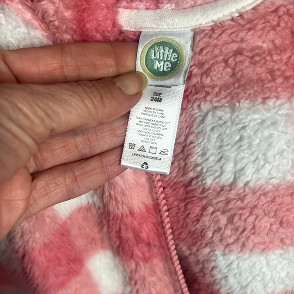 Little Me pink and white checker cozy Fleece zip up jacket - Picture 2 of 3
